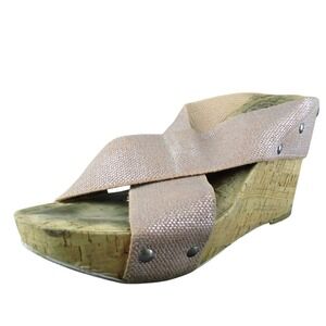 Lucky Brand MIller2 Women Slide Sandal Shoes Beige Fabric Size 10 Medium